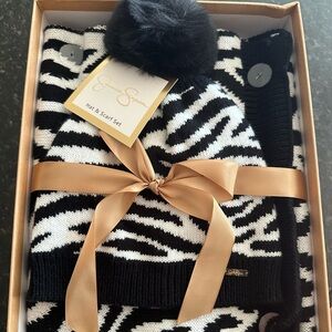 Jessica Simpson Black and White Zebra Hat and Scarf Set